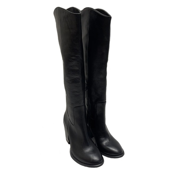 NEW Calvin Klein Massie Heeled Boots Zip Leather and Synthetic Black Sz 5 - Picture 1 of 15